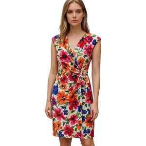 American Living Multi-color Vibrant Floral Print Sleeveless High Neck Dress Sz 4